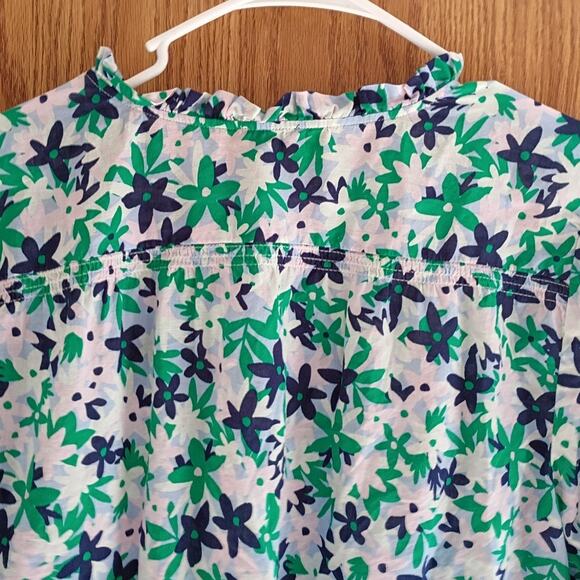 TALBOTS XL Green Blue Floral Cotton Blouse Quietlux Resort Coastal Grandma - Picture 8 of 10